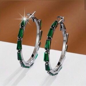 Black Gold Green Spinel Hoop Earrings
